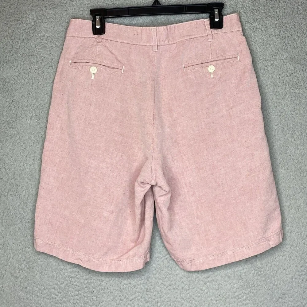J. Hilburn Oxford Linen Cotton Blend Red Tailored Fit Shorts Mens Size 32x9
